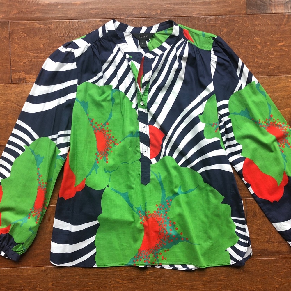 Floral/Stripe Printed J. Crew Button-Up Blouse